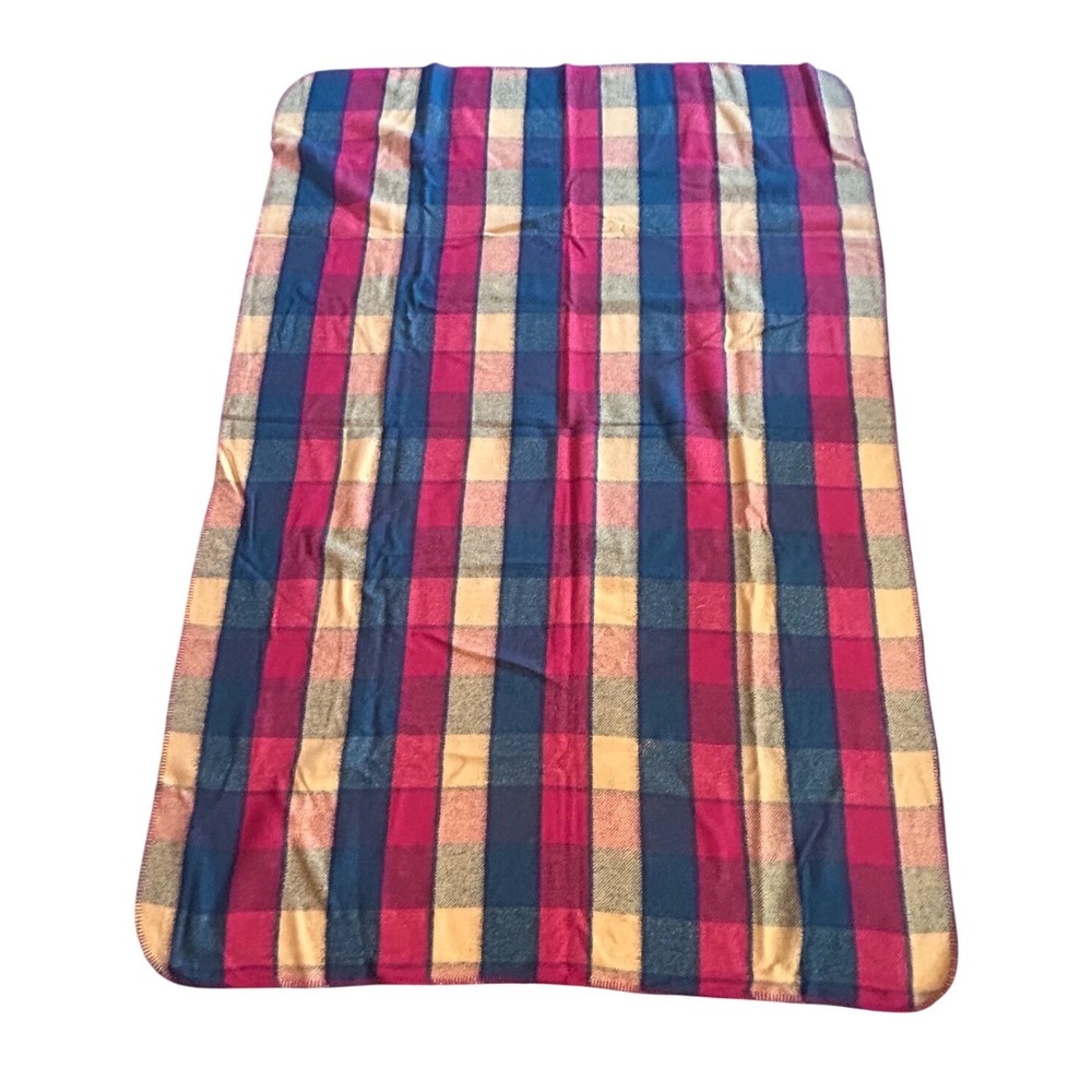 Vintage Chatham Wool Blanket Plaid Throw Camp Cabin‎ Stitch 74x51 Lodge Stadium